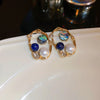 1 Pair Retro French Style Irregular Geometric Oval Inlay Copper Imitation Pearl Tiger Eye Drop Earrings Ear Studs