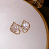 1 Pair Retro French Style Irregular Geometric Oval Inlay Copper Imitation Pearl Tiger Eye Drop Earrings Ear Studs
