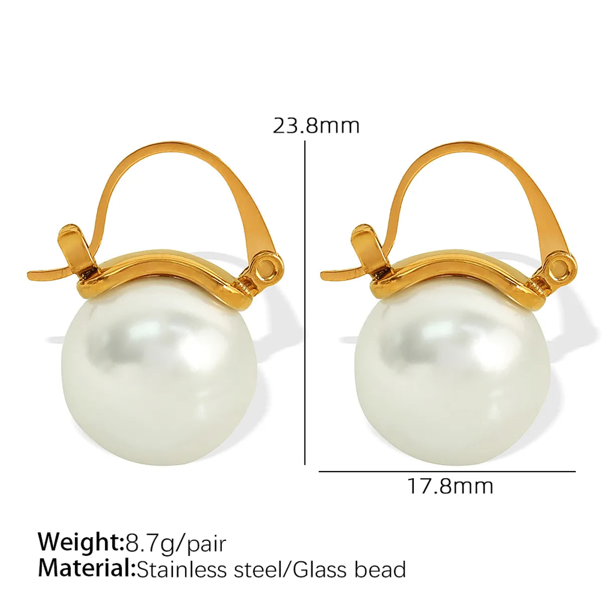 1 Pair Retro French Style Sweet Round Pearl Polishing Plating Inlay 304 Stainless Steel Glass Bead 18K Gold Plated Drop Earrings