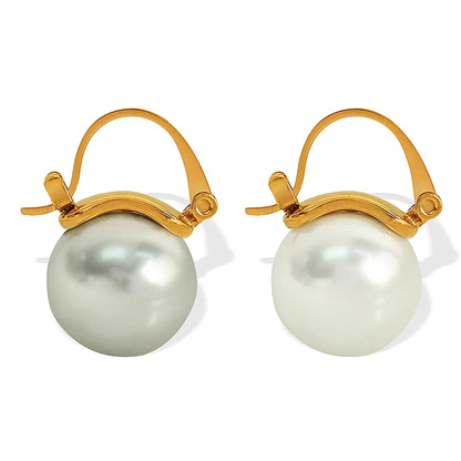 1 Pair Retro French Style Sweet Round Pearl Polishing Plating Inlay 304 Stainless Steel Glass Bead 18K Gold Plated Drop Earrings