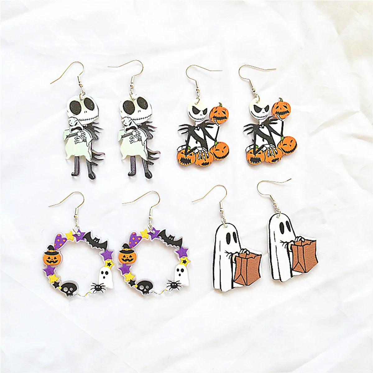 1 Pair Retro Funny Halloween Pattern Arylic Alloy Drop Earrings