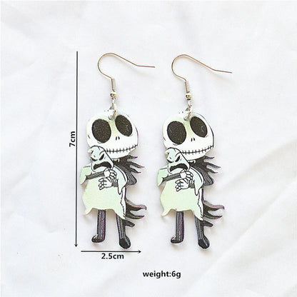 1 Pair Retro Funny Halloween Pattern Arylic Alloy Drop Earrings