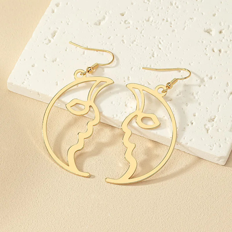 1 Pair Retro Funny Human Face Plating Alloy Gold Plated Drop Earrings