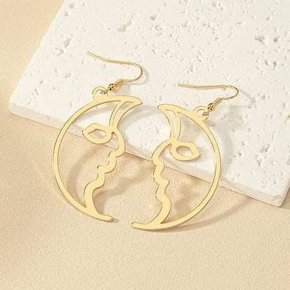 1 Pair Retro Funny Human Face Plating Alloy Gold Plated Drop Earrings