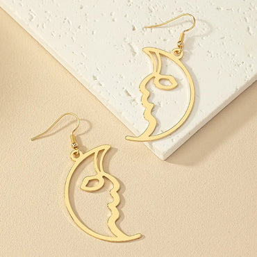 1 Pair Retro Funny Human Face Plating Alloy Gold Plated Drop Earrings