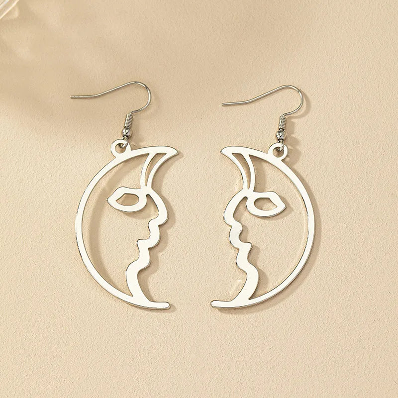 1 Pair Retro Funny Human Face Plating Alloy Gold Plated Drop Earrings