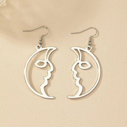 1 Pair Retro Funny Human Face Plating Alloy Gold Plated Drop Earrings