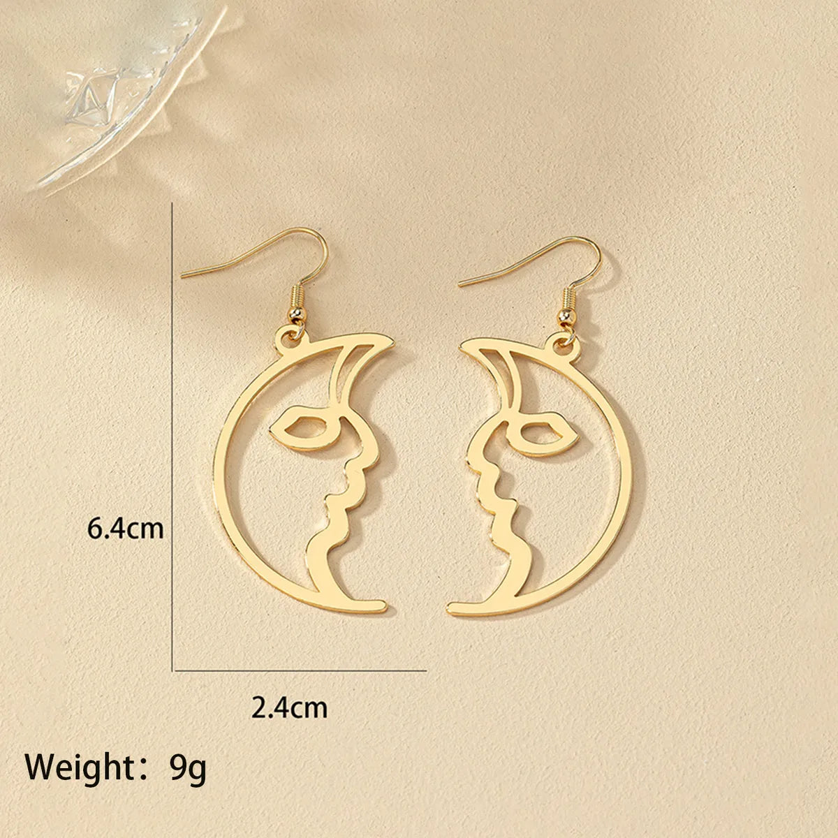 1 Pair Retro Funny Human Face Plating Alloy Gold Plated Drop Earrings