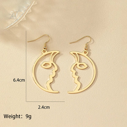 1 Pair Retro Funny Human Face Plating Alloy Gold Plated Drop Earrings