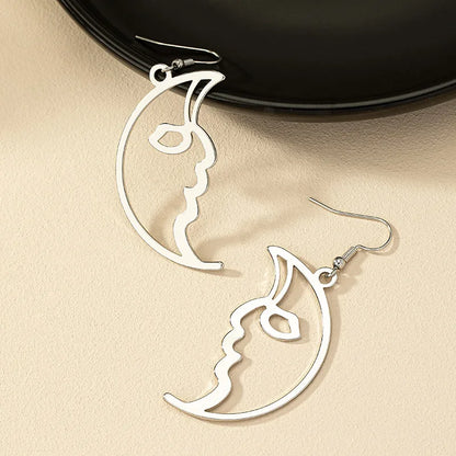 1 Pair Retro Funny Human Face Plating Alloy Gold Plated Drop Earrings