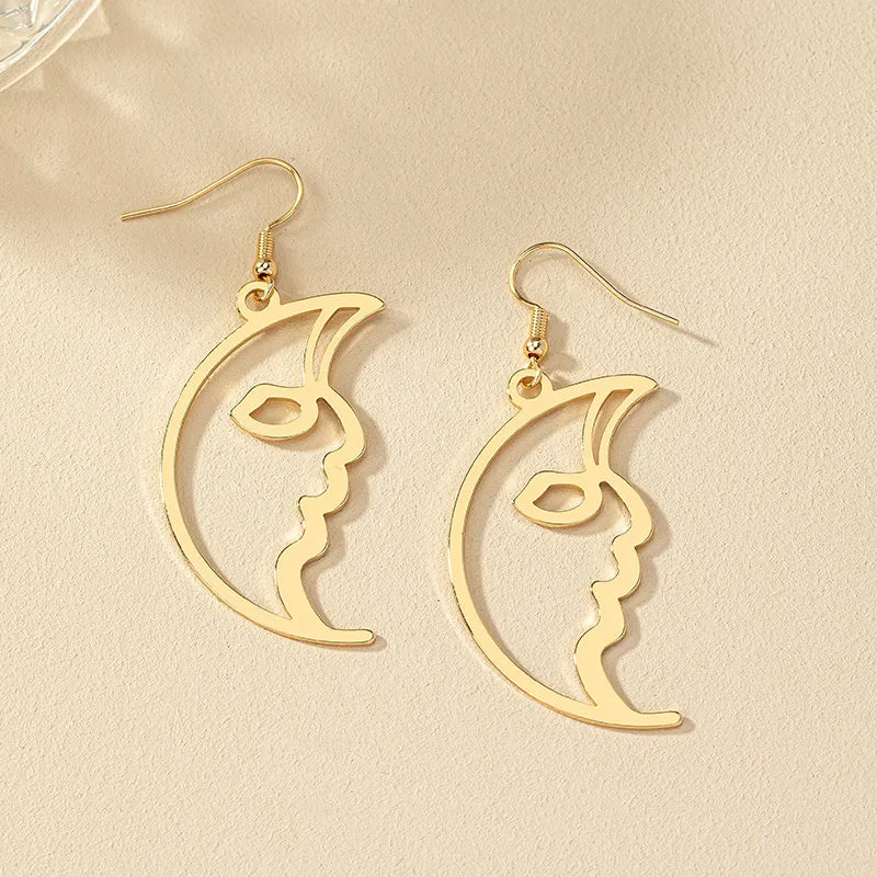 1 Pair Retro Funny Human Face Plating Alloy Gold Plated Drop Earrings