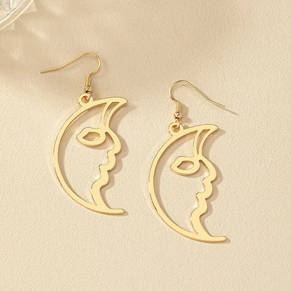 1 Pair Retro Funny Human Face Plating Alloy Gold Plated Drop Earrings