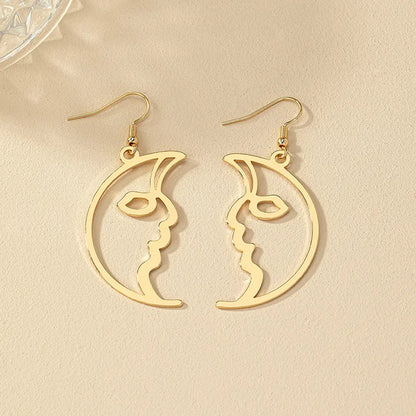 1 Pair Retro Funny Human Face Plating Alloy Gold Plated Drop Earrings