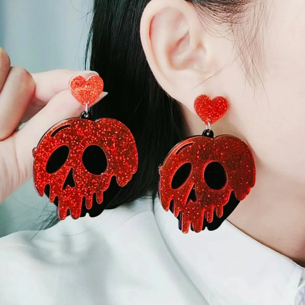 1 Pair Retro Funny Pumpkin Bat Skull Arylic Drop Earrings