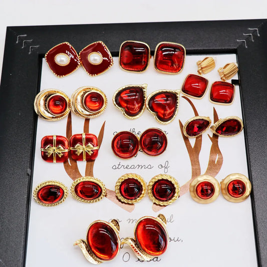 1 Pair Retro Geometric Alloy Plating Resin Women's Ear Clips