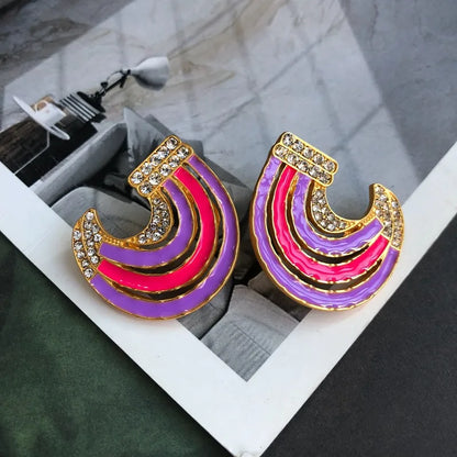 1 Pair Retro Geometric Animal Rainbow Plating Inlay Alloy Zircon Gold Plated Ear Studs