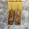 1 Pair Retro Geometric Cow Pattern Wood Drop Earrings