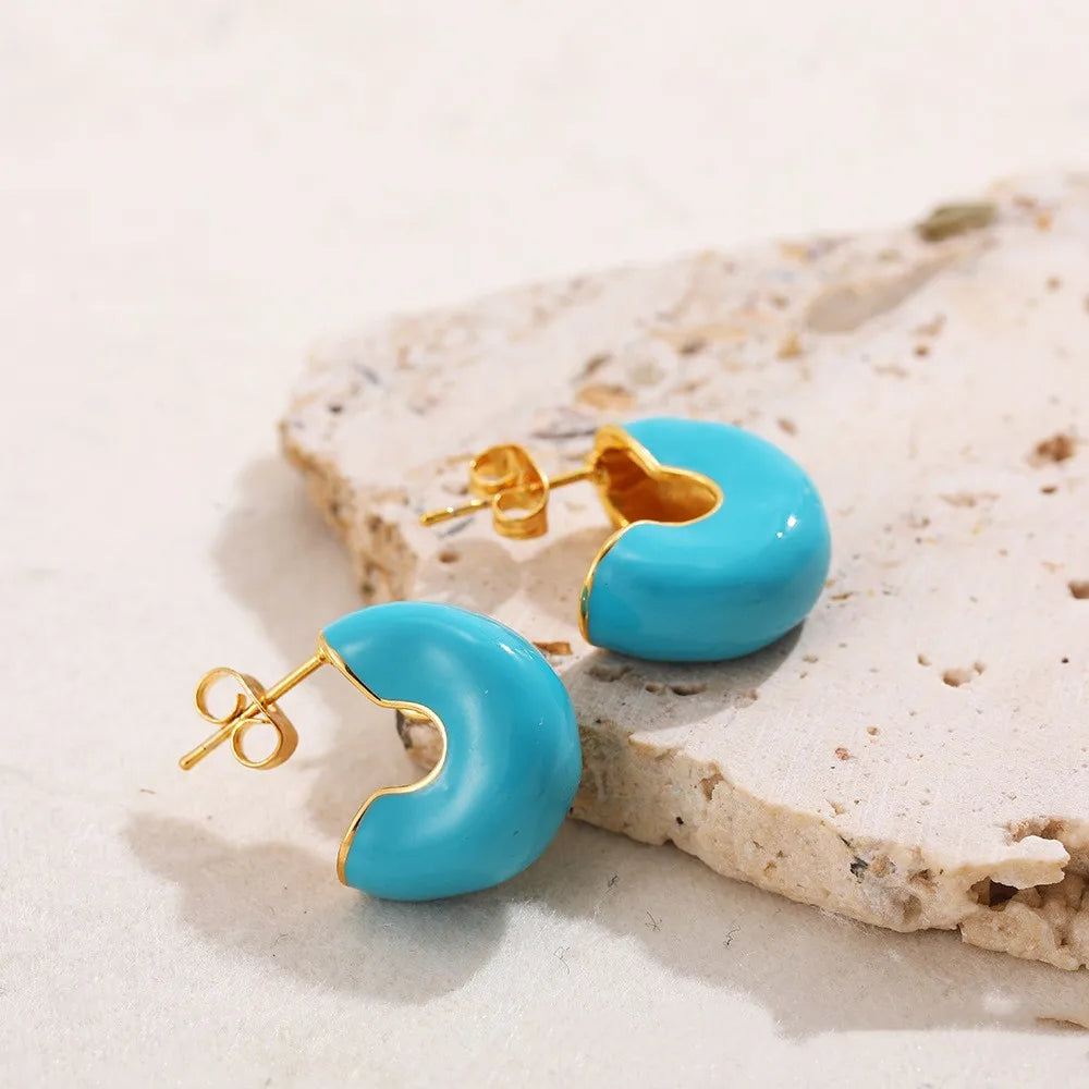 1 Pair Retro Geometric Enamel Copper Ear Studs