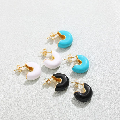 1 Pair Retro Geometric Enamel Copper Ear Studs