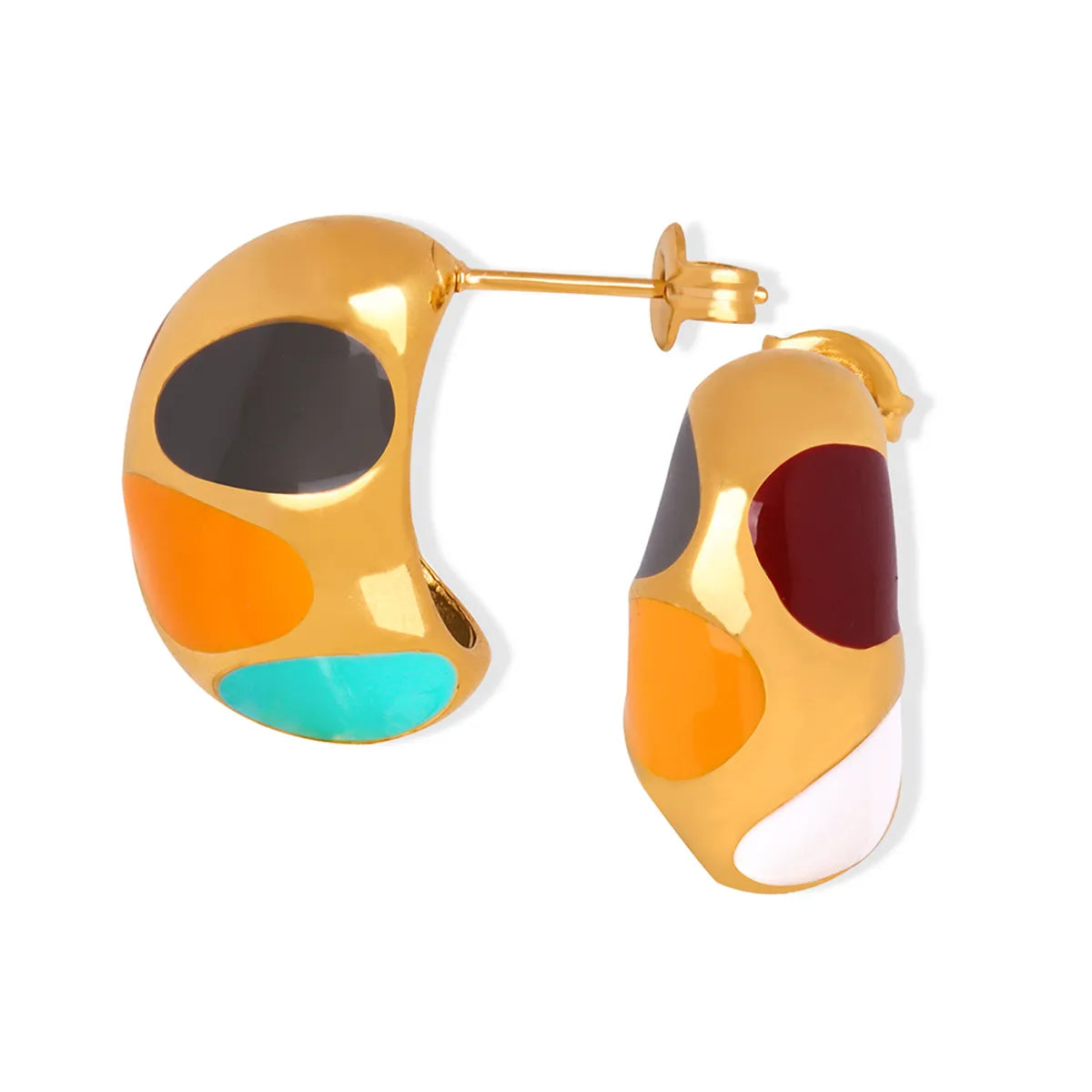 1 Pair Retro Geometric Enamel Plating Titanium Steel 18k Gold Plated Ear Studs