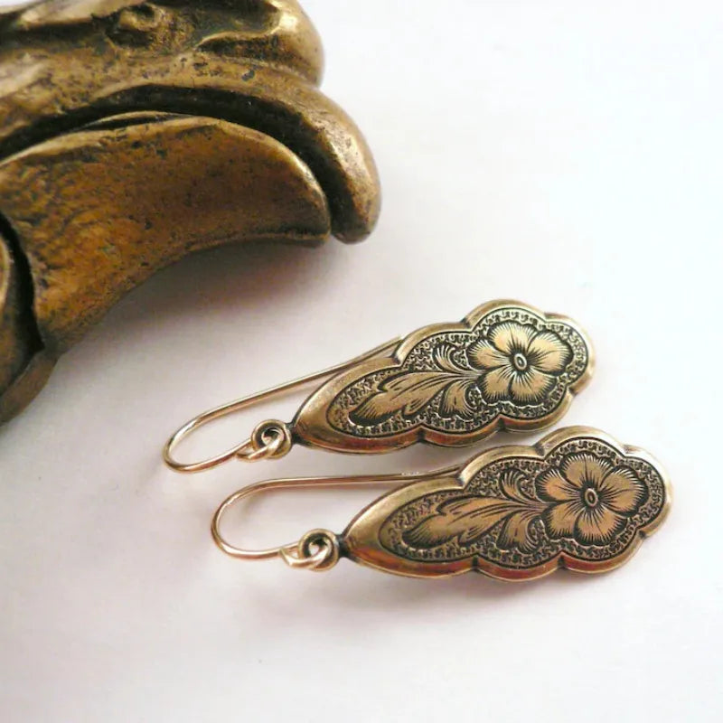 1 Pair Retro Geometric Flower Alloy Drop Earrings