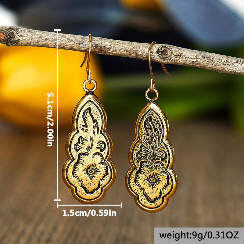 1 Pair Retro Geometric Flower Alloy Drop Earrings