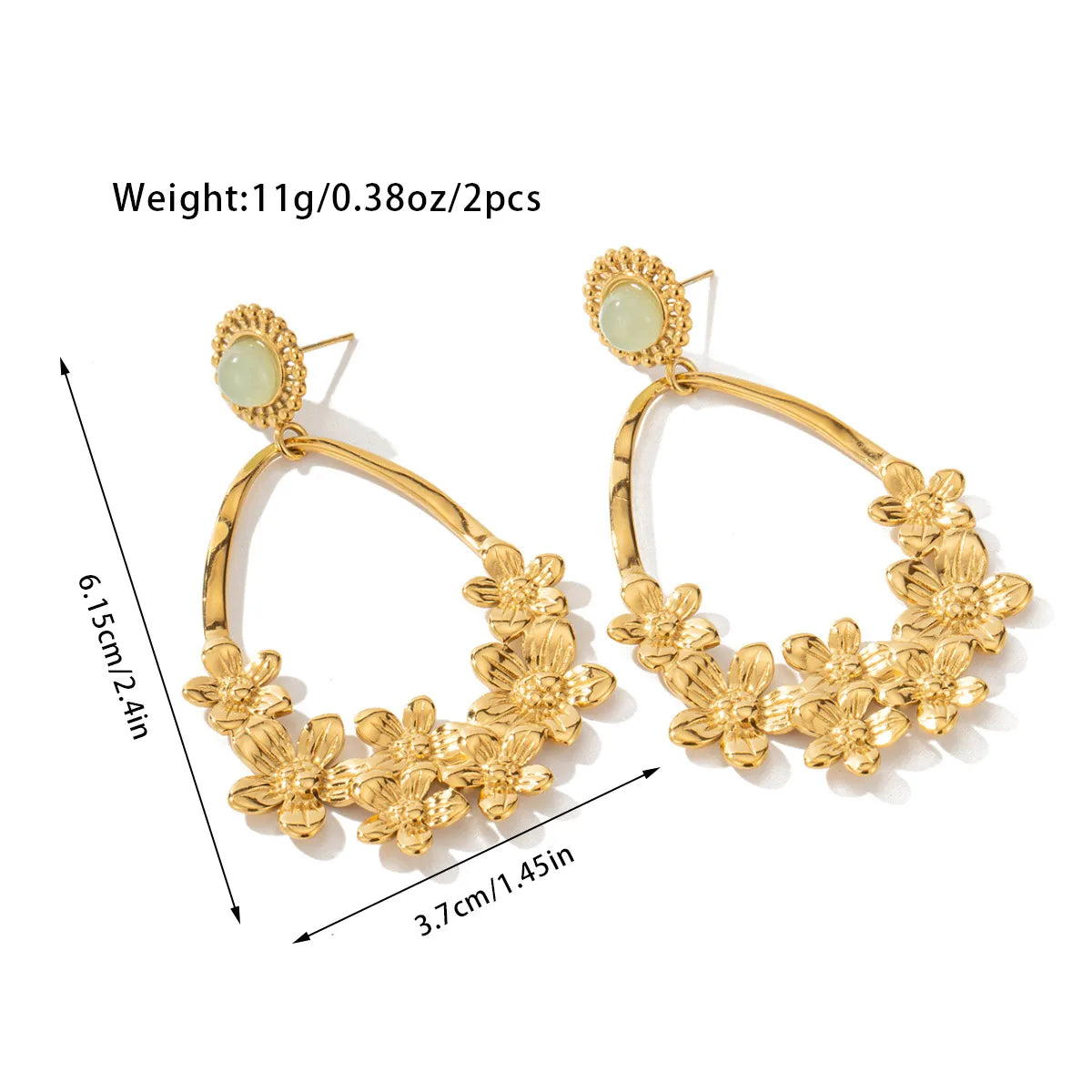 1 Pair Retro Geometric Flower Inlay 304 Stainless Steel Artificial Pearls 18K Gold Plated Drop Earrings Ear Studs