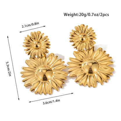 1 Pair Retro Geometric Flower Inlay 304 Stainless Steel Artificial Pearls 18K Gold Plated Drop Earrings Ear Studs