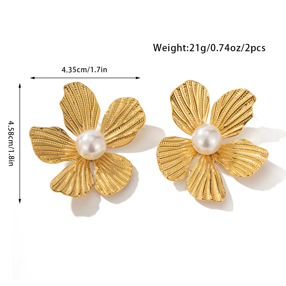 1 Pair Retro Geometric Flower Inlay 304 Stainless Steel Artificial Pearls 18K Gold Plated Drop Earrings Ear Studs