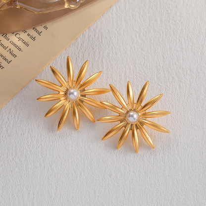 1 Pair Retro Geometric Flower Plating Copper Ear Studs