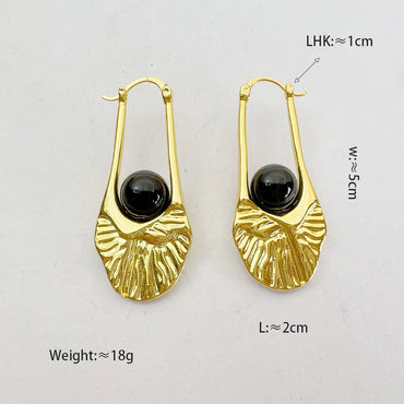 1 Pair Retro Geometric Inlay Copper Obsidian 24K Gold Plated Earrings