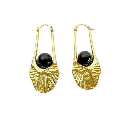 1 Pair Retro Geometric Inlay Copper Obsidian 24K Gold Plated Earrings