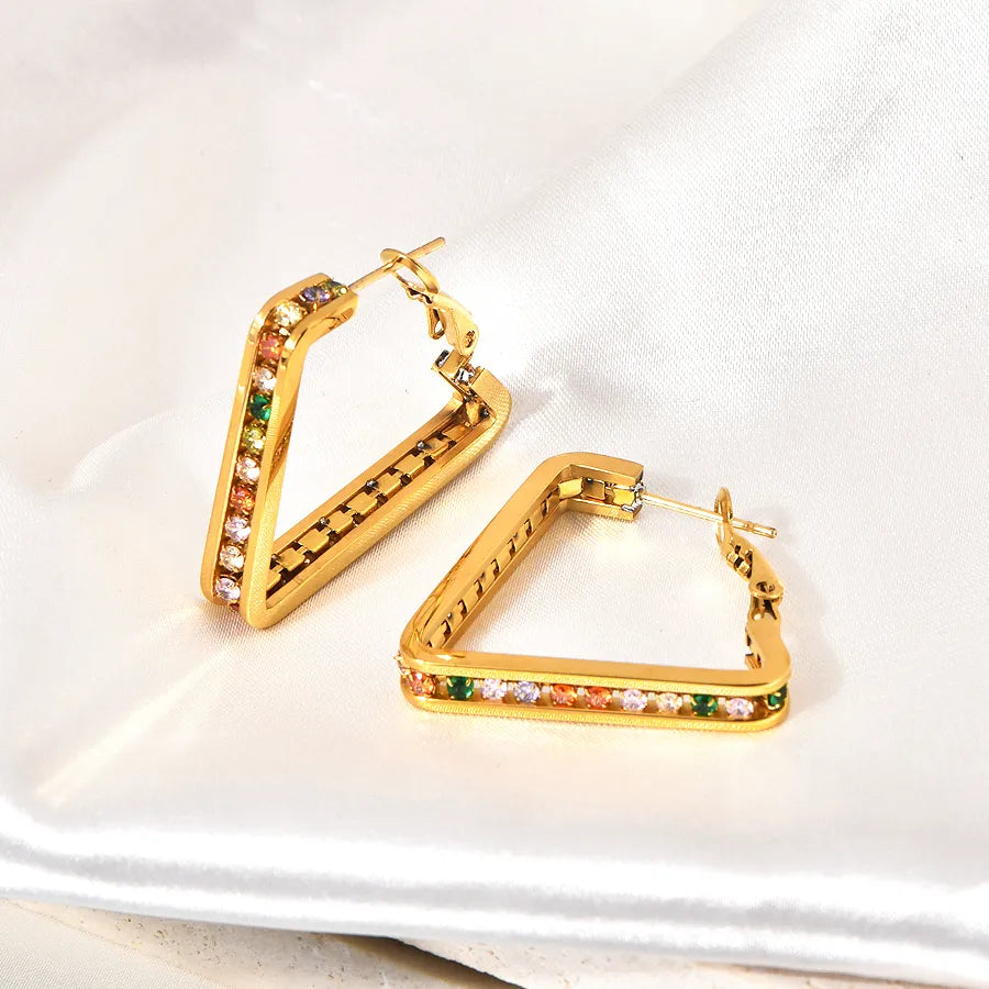 1 Pair Retro Geometric Inlay 304 Stainless Steel Zircon 18K Gold Plated Ear Studs