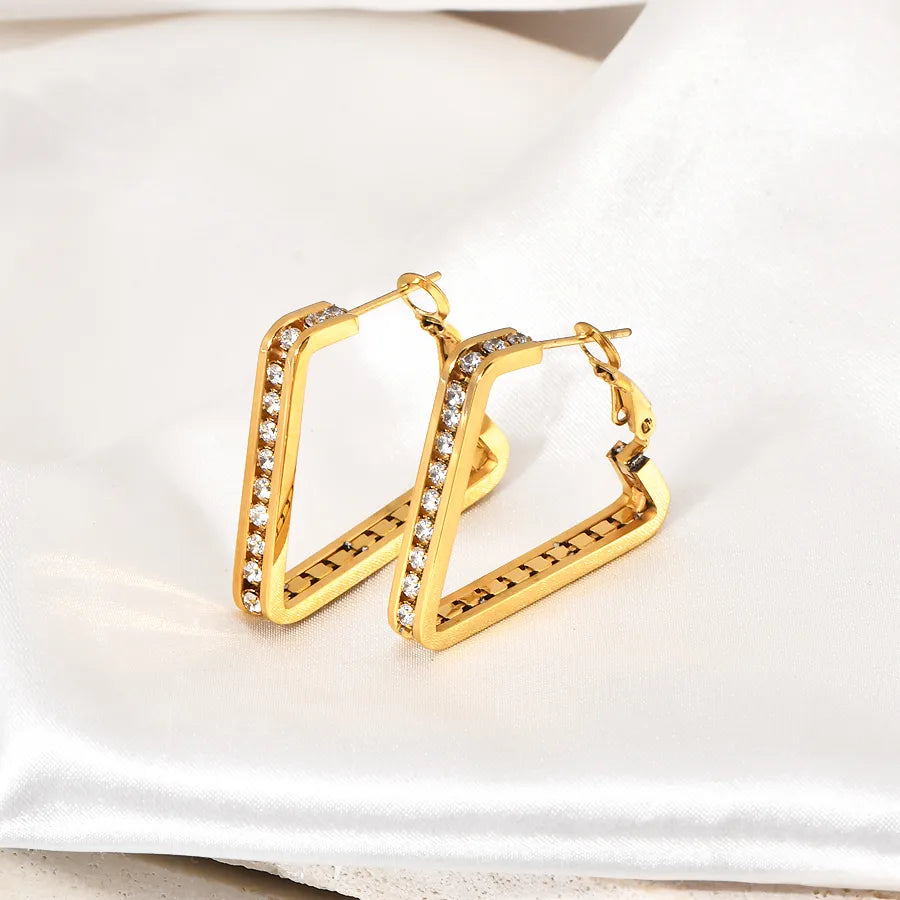 1 Pair Retro Geometric Inlay 304 Stainless Steel Zircon 18K Gold Plated Ear Studs