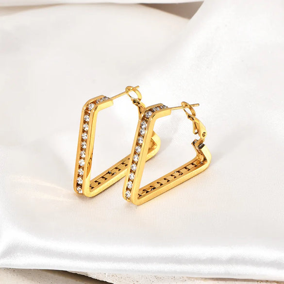 1 Pair Retro Geometric Inlay 304 Stainless Steel Zircon 18K Gold Plated Ear Studs