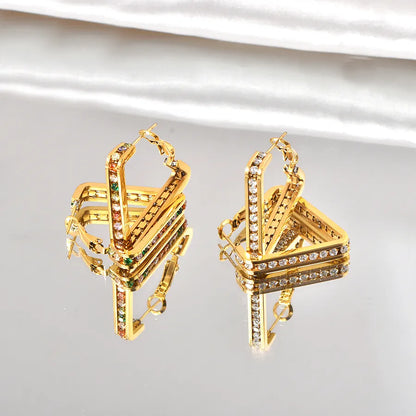 1 Pair Retro Geometric Inlay 304 Stainless Steel Zircon 18K Gold Plated Ear Studs