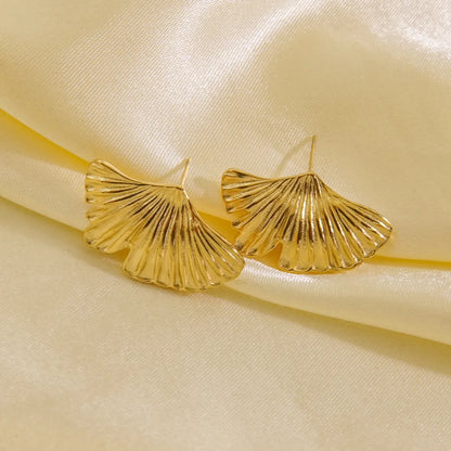 1 Pair Retro Geometric Leaf Waves Plating Stainless Steel Ear Studs