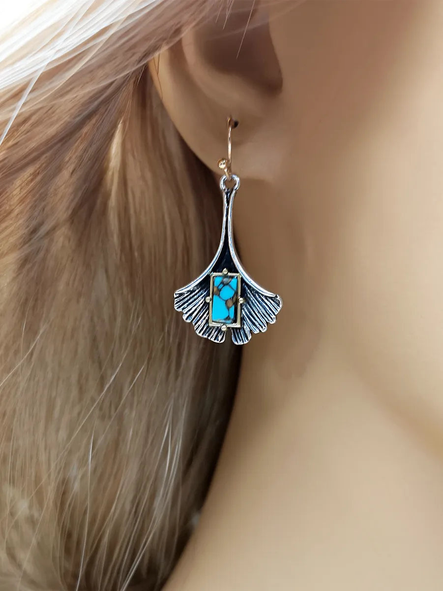 1 Pair Retro Geometric Metal Inlay Turquoise Silver Plated Women's Ear Hook