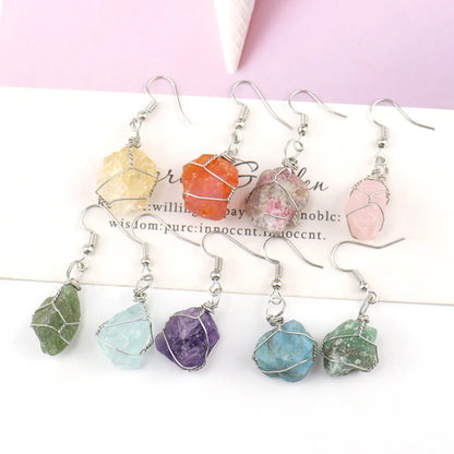 1 Pair Retro Geometric Natural Stone Plating Metal Drop Earrings