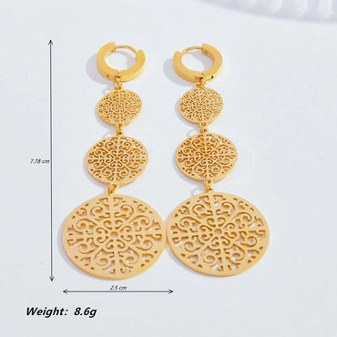 1 Pair Retro Geometric Plating Hollow Out Stainless Steel 18k Gold Plated Drop Earrings