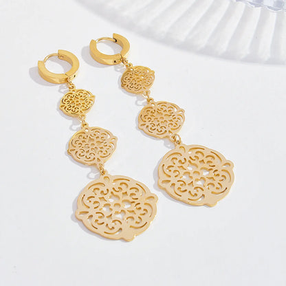 1 Pair Retro Geometric Plating Hollow Out Stainless Steel 18k Gold Plated Drop Earrings