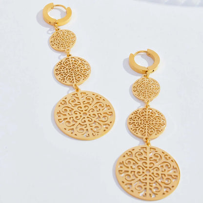 1 Pair Retro Geometric Plating Hollow Out Stainless Steel 18k Gold Plated Drop Earrings