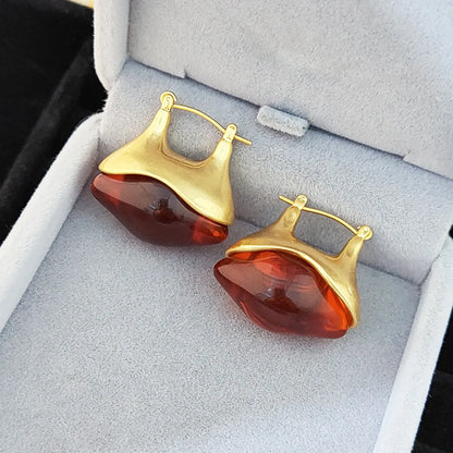 1 Pair Retro Geometric Plating Inlay Copper Glass Earrings