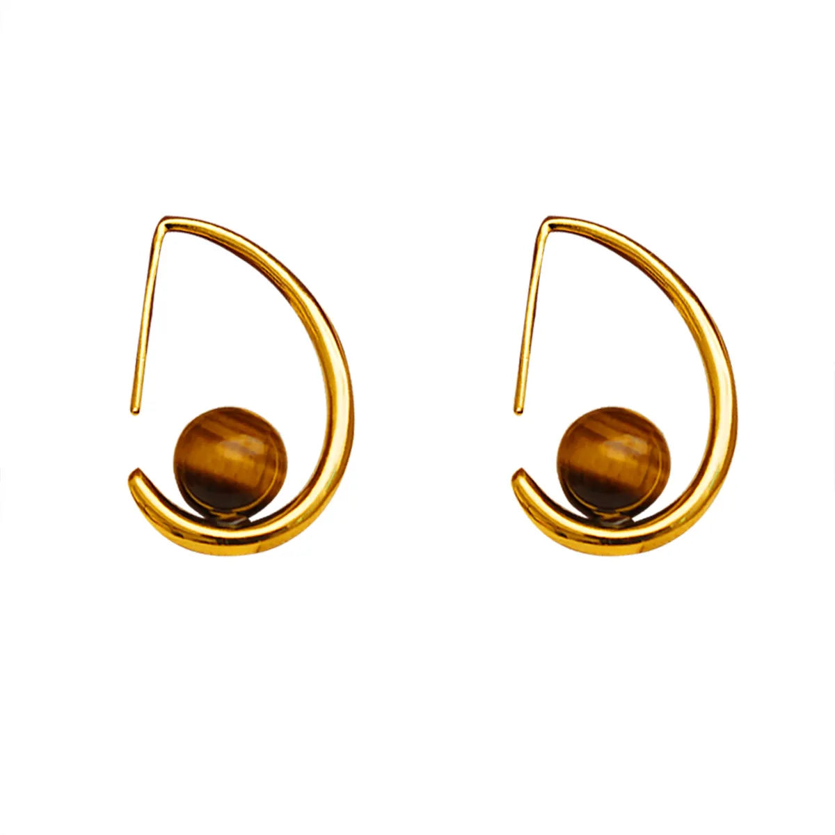 1 Pair Retro Geometric Plating Inlay Copper Tiger Eye 18K Gold Plated Drop Earrings