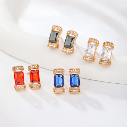 1 Pair Retro Xuping Geometric Plating Inlay Copper Zircon 18k Gold Plated Ear Studs