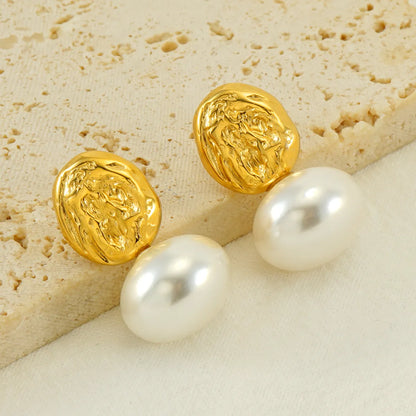 1 Pair Retro Geometric Plating Inlay Stainless Steel Artificial Pearls 18k Gold Plated Earrings