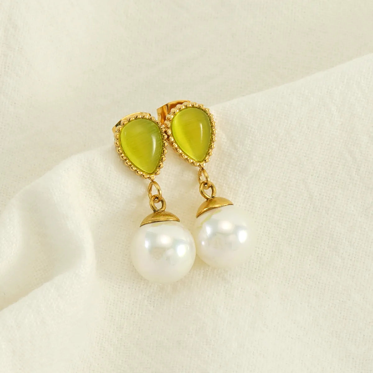 1 Pair Retro Geometric Plating Inlay Stainless Steel Artificial Pearls 18k Gold Plated Earrings