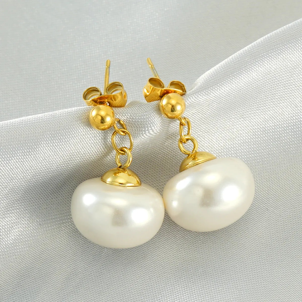 1 Pair Retro Geometric Plating Inlay Stainless Steel Artificial Pearls 18k Gold Plated Earrings