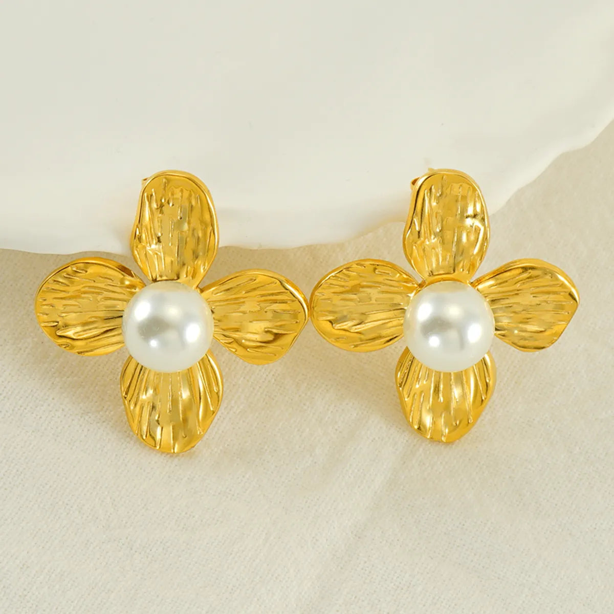 1 Pair Retro Geometric Plating Inlay Stainless Steel Artificial Pearls 18k Gold Plated Earrings