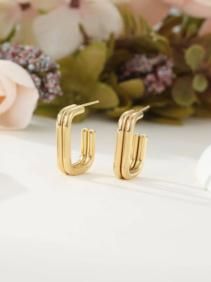 1 Pair Retro Geometric Plating Stainless Steel 18k Gold Plated Earrings